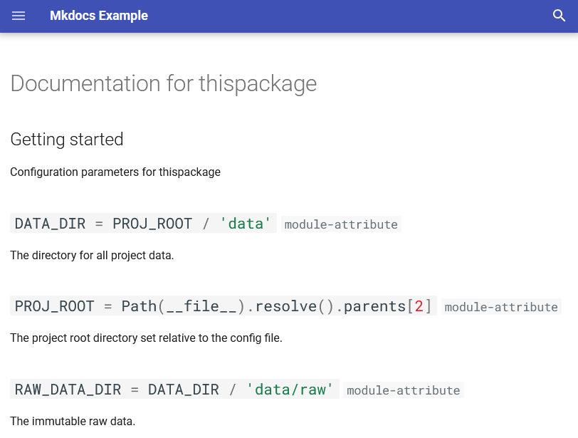 A screenshot of the mkdocs output of the previous slide.